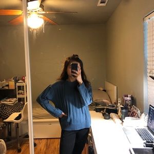 blue knit sweater